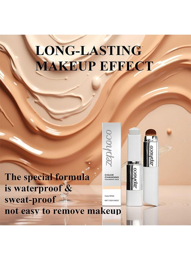 zephoco Color Changing Foudation Stick，Cream Stick V White - Medium to Full Coverage, Dewy & Hydrating Makeup, Dual-Ended with Brush for Flawless Look # Ivory White - Image 5